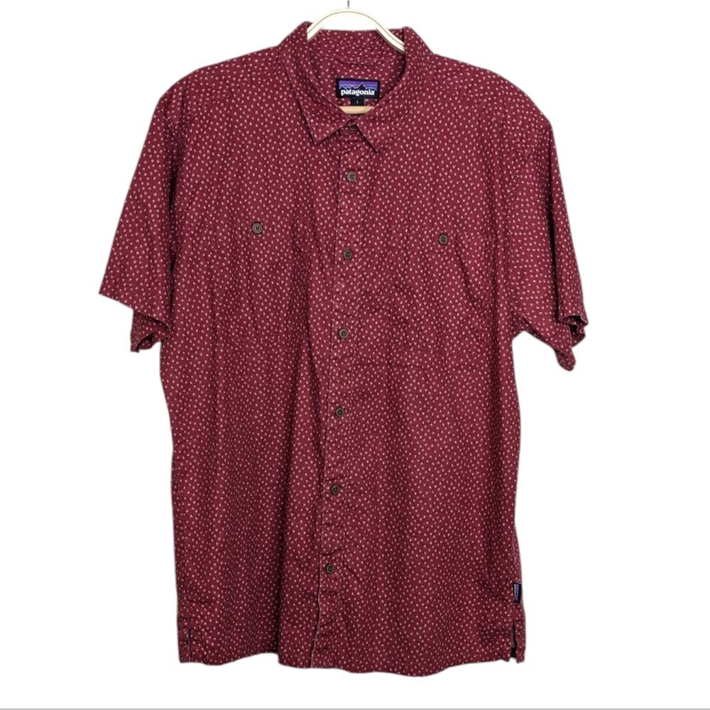 Patagonia Back Step Shirt Large Red Geometric Print Hemp Organic Cotton S/S